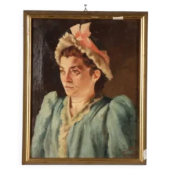 Peinture ancienne, portrait féminin, huile sur toile, Italie, 1892