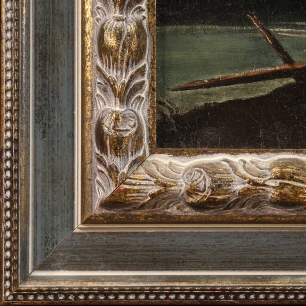 Peinture antique de paysage avec des personnages du XVIIIe siècle