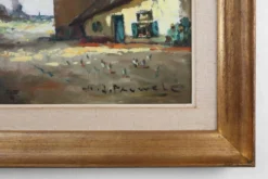 Peinture belge d'une scène de ferme avec cadre en bois doré par Jos Pauwels, 1