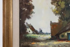 Peinture belge d'une scène de ferme avec cadre en bois doré par Jos Pauwels, 1
