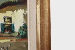 Peinture belge d'une scène de ferme avec cadre en bois doré par Jos Pauwels, 1