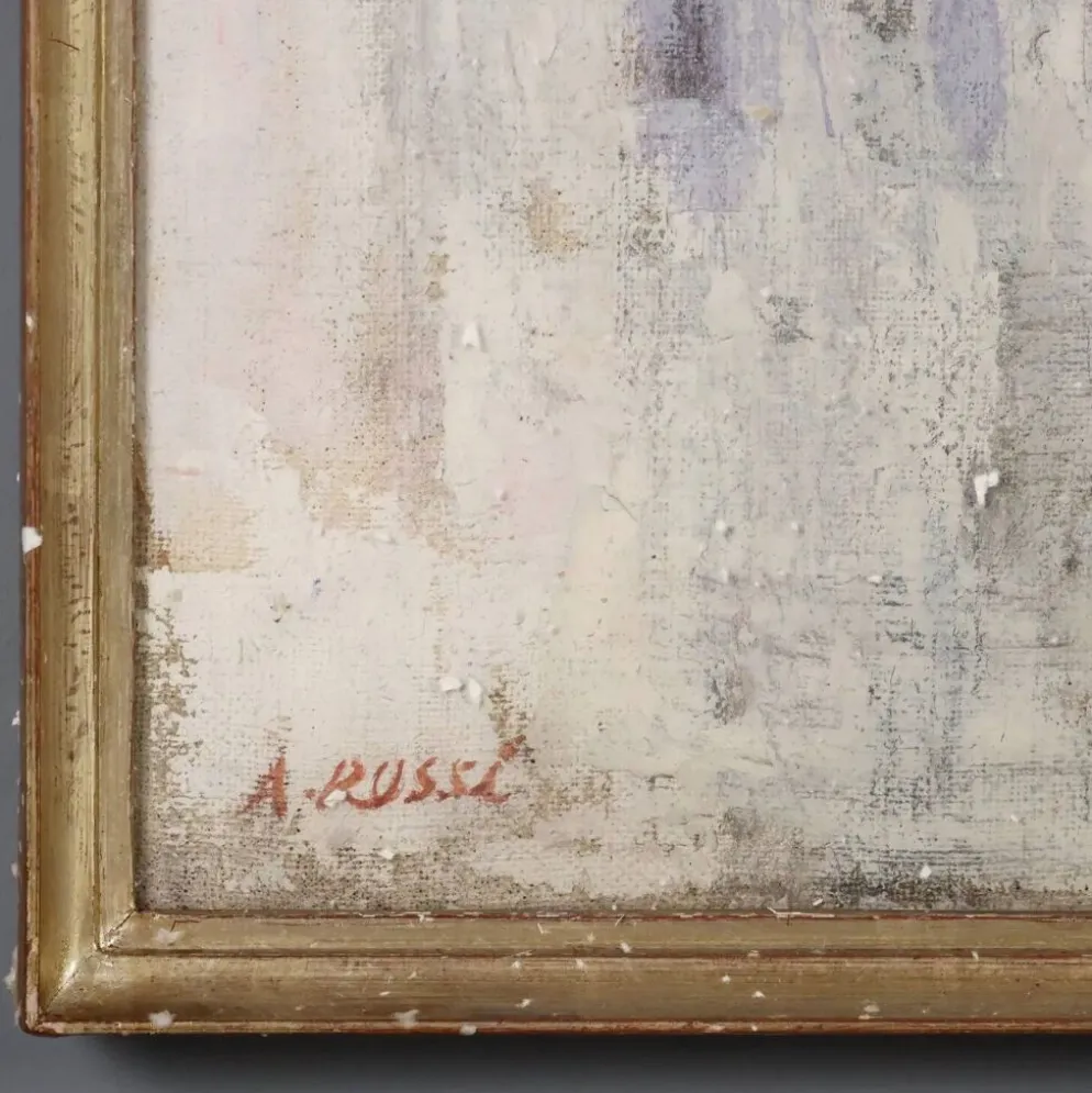 Peinture contemporaine signée Attilio Rossi, huile sur toile, années 1980