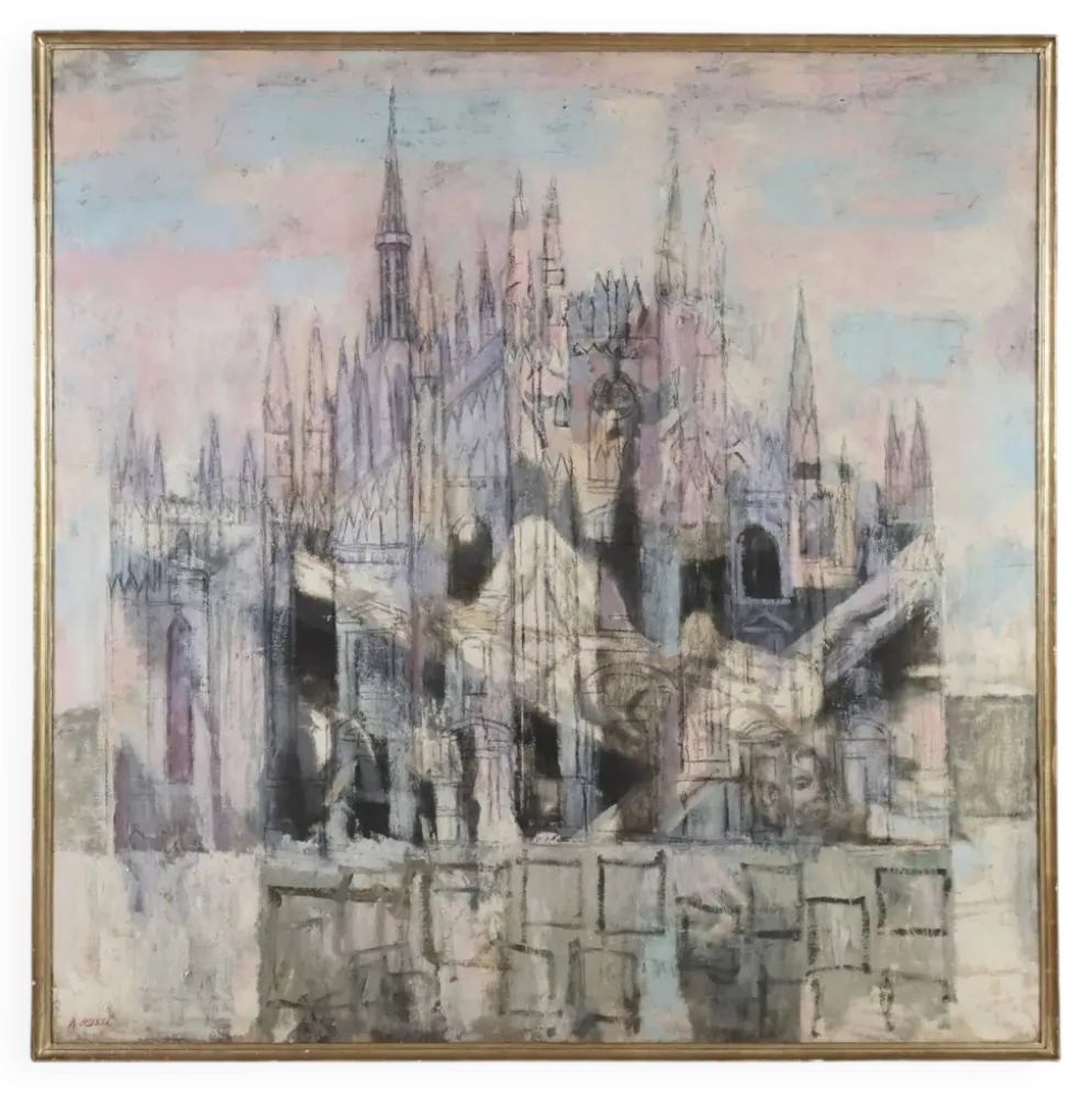 Peinture contemporaine signée Attilio Rossi, huile sur toile, années 1980