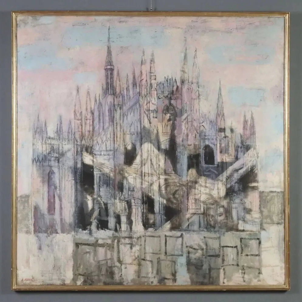 Peinture contemporaine signée Attilio Rossi, huile sur toile, années 1980