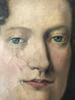Peinture de portrait originale allemande antique vintage grande du 19ème siècle