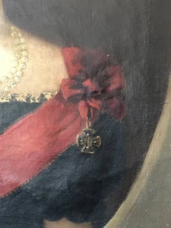 Peinture de portrait originale allemande antique vintage grande du 19ème siècle