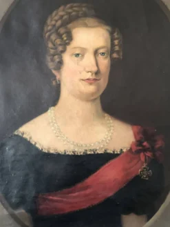 Peinture de portrait originale allemande antique vintage grande du 19ème siècle
