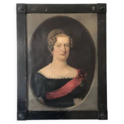 Peinture de portrait originale allemande antique vintage grande du 19ème siècle