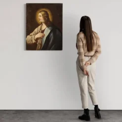 Peinture italienne antique d'un saint du XVIIIe siècle