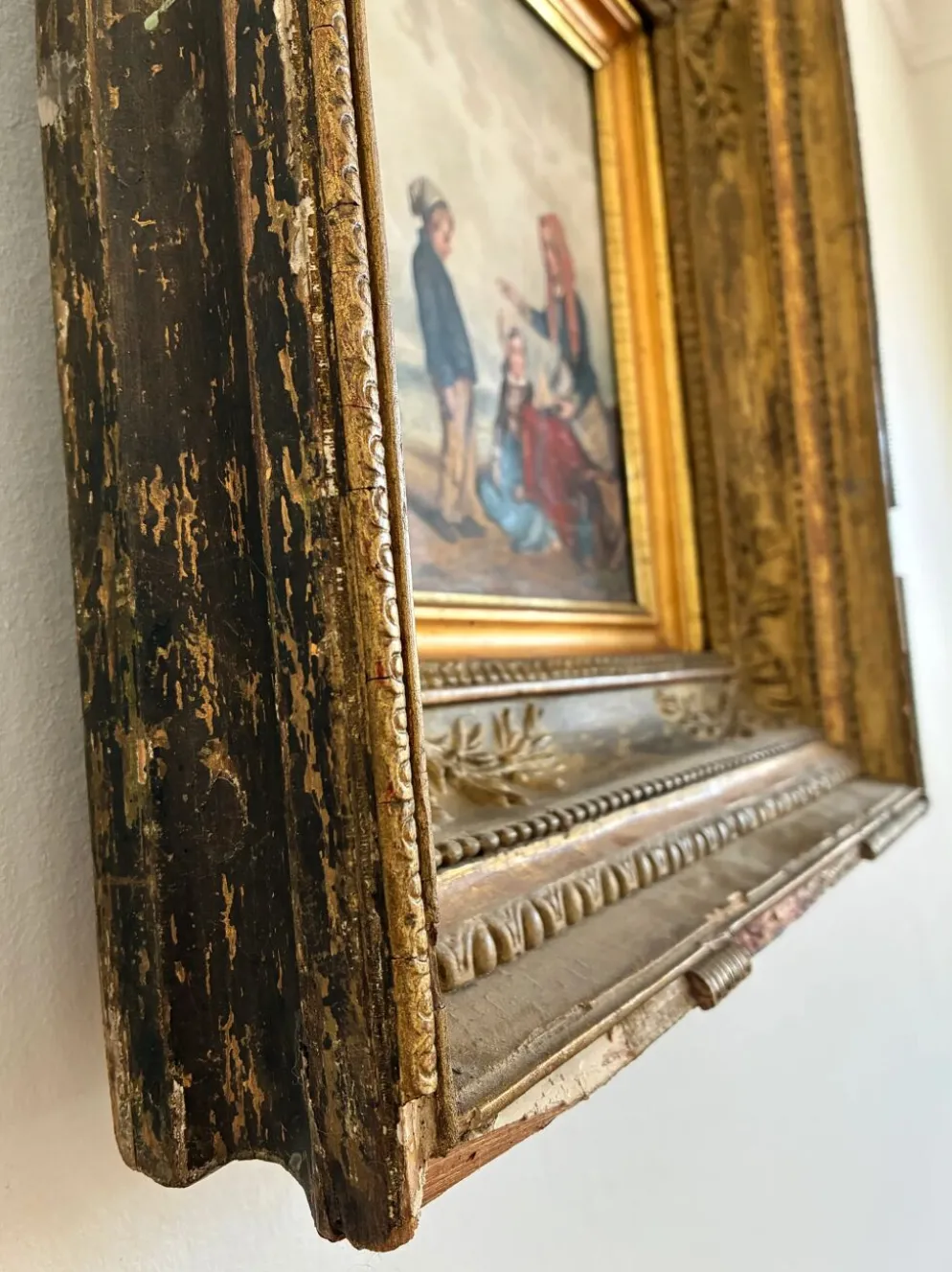 Peinture à l'huile antique de bord de mer, vers 1845