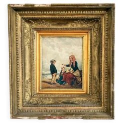 Peinture à l'huile antique de bord de mer, vers 1845