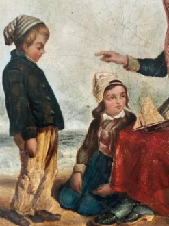 Peinture à l'huile antique de bord de mer, vers 1845