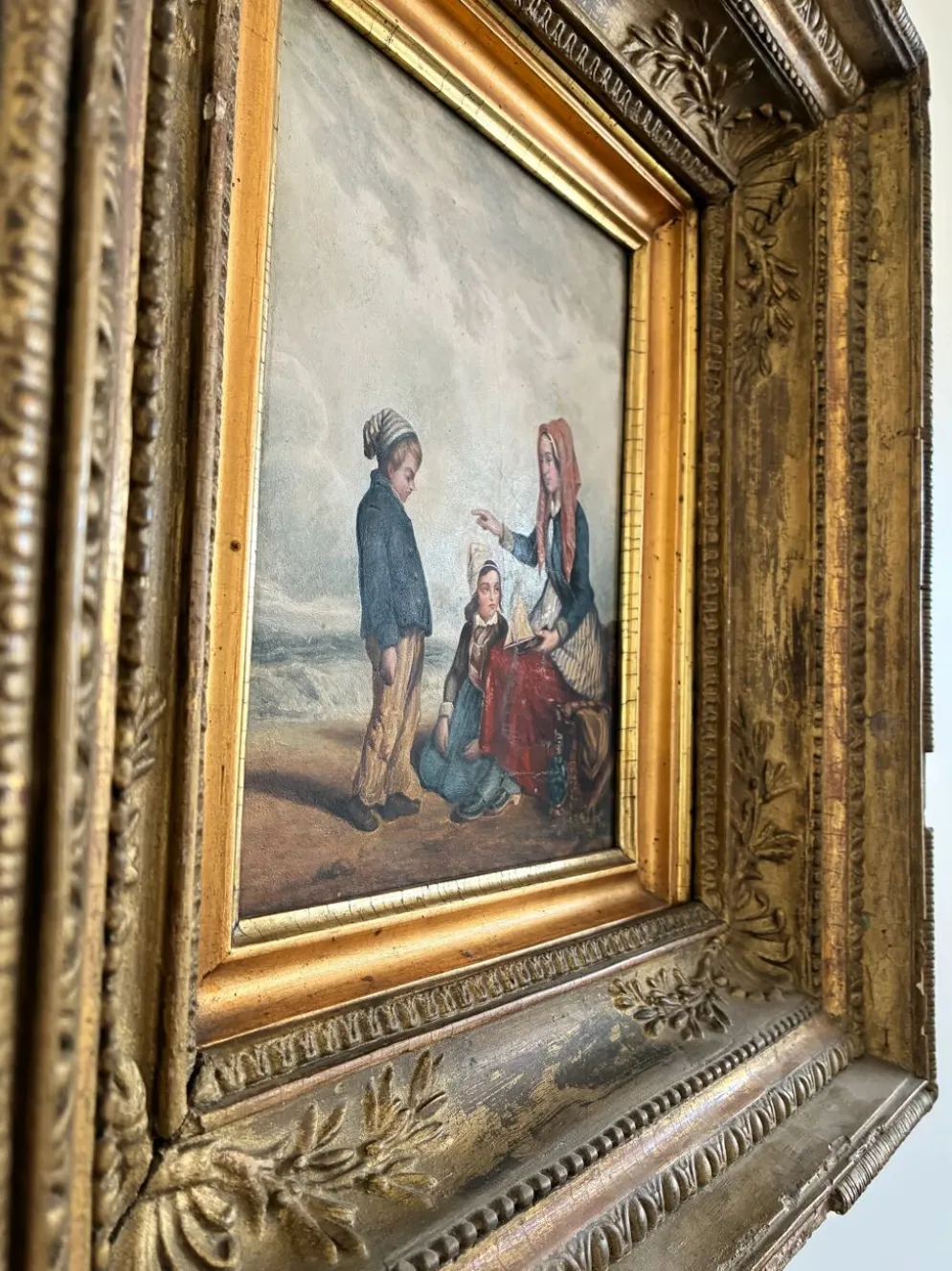 Peinture à l'huile antique de bord de mer, vers 1845