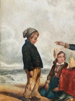 Peinture à l'huile antique de bord de mer, vers 1845