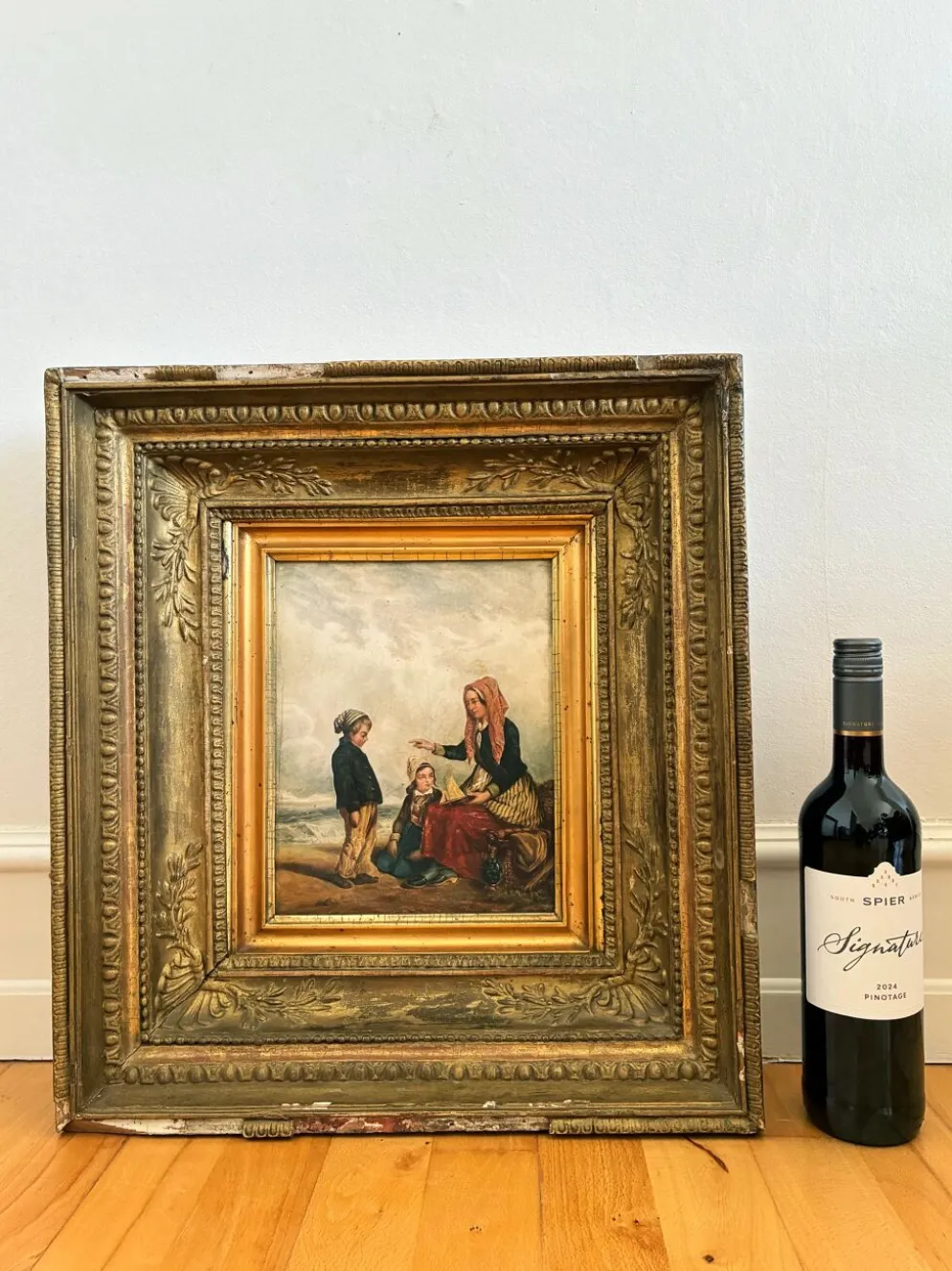 Peinture à l'huile antique de bord de mer, vers 1845