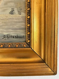 Peinture à l'huile de paysage maritime avec un voilier vintage signé