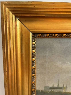 Peinture à l'huile de paysage maritime avec un voilier vintage signé