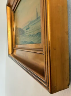 Peinture à l'huile de paysage marin de voilier ancien signé