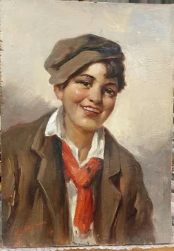 Peinture à l'huile sur bois, portrait du personnage d'Athos, Renzo Brioschi (1910-2000)