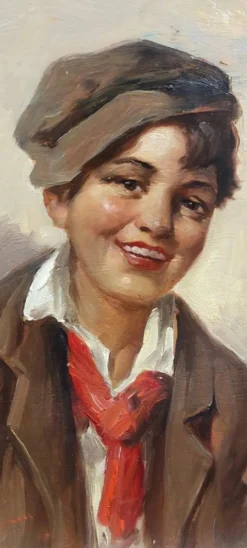 Peinture à l'huile sur bois, portrait du personnage d'Athos, Renzo Brioschi (1910-2000)