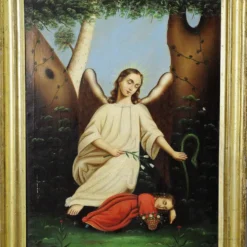 Peinture à l'huile sur toile, ange avec enfant endormi