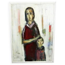 Peinture à l’huile œuvre d’art abstraite mère et enfant 106cm