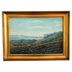 Peinture à l'huile vintage signée de paysage de collines