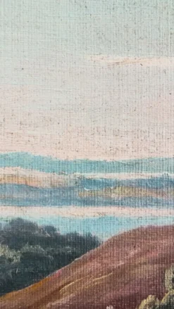 Peinture à l'huile vintage signée de paysage de collines