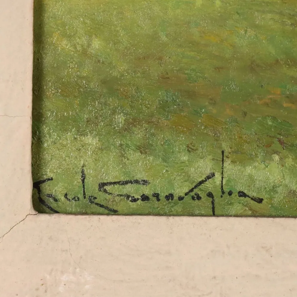 Peinture moderne signée Ercole Garavaglia, huile sur panneau dur '900