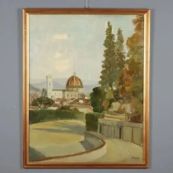 Peinture moderne signée Leonardo Stroppa, vue de Florence '900