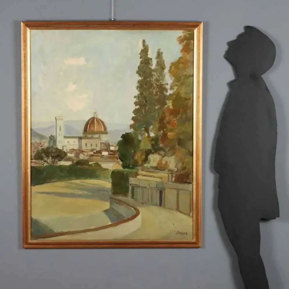 Peinture moderne signée Leonardo Stroppa, vue de Florence '900