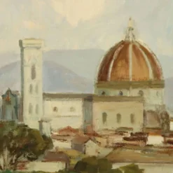 Peinture moderne signée Leonardo Stroppa, vue de Florence '900