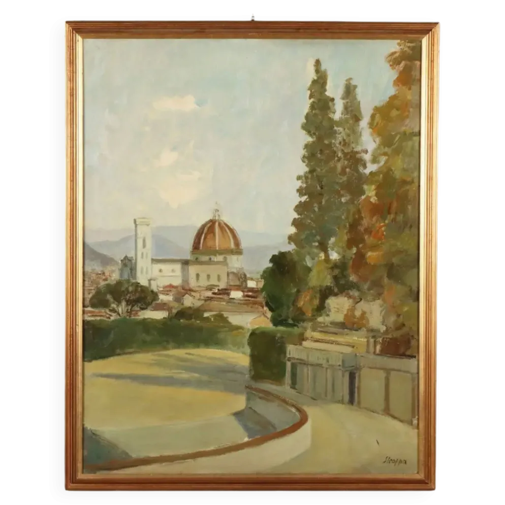 Peinture moderne signée Leonardo Stroppa, vue de Florence '900