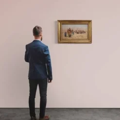 Peinture orientaliste signée A. Rossi et datée de 1893, caravane dans le désert