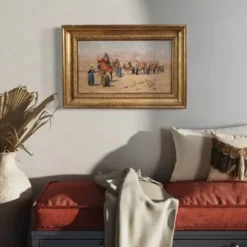 Peinture orientaliste signée A. Rossi et datée de 1893, caravane dans le désert