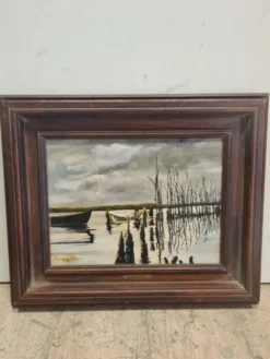 Peinture paysage avec cadre en bois