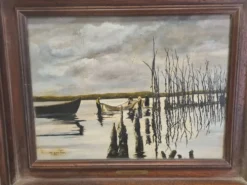 Peinture paysage avec cadre en bois