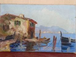 Peinture port de pêche Méditerranéen