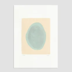 Peinture sur papier "Galet" bleu glacier signée Eawy