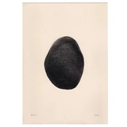 Peinture sur papier "galet" noir signée Eawy