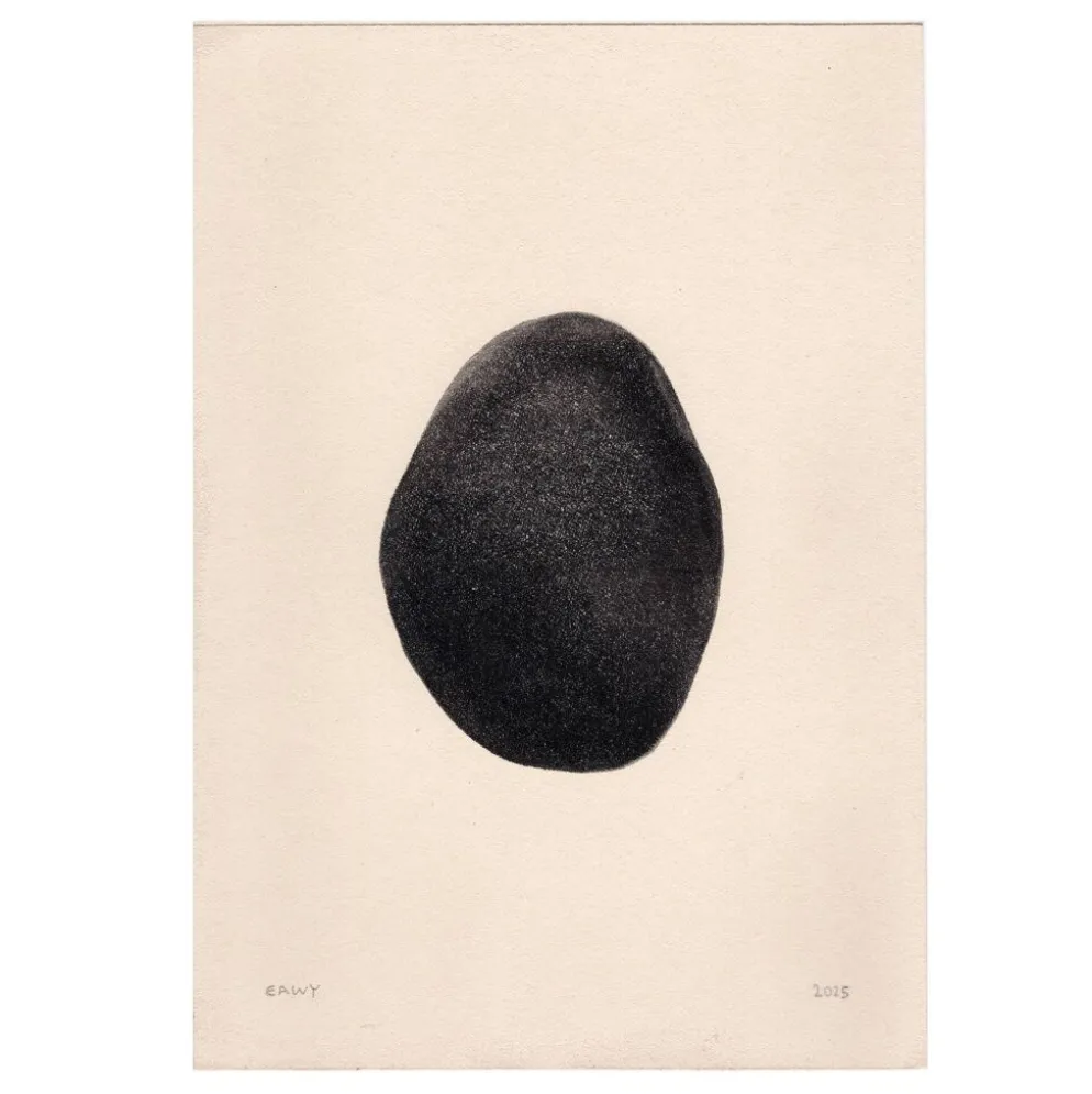 Peinture sur papier "galet" noir signée Eawy