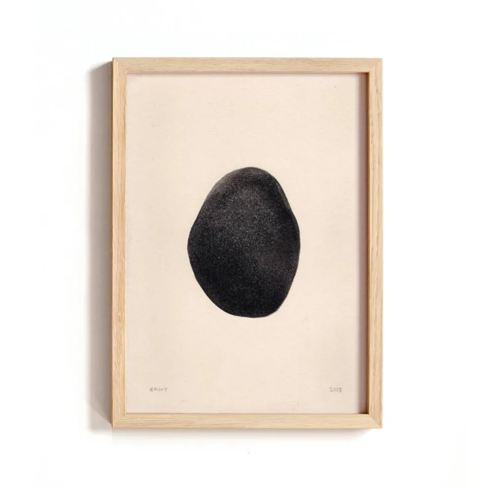 Peinture sur papier "galet" noir signée Eawy