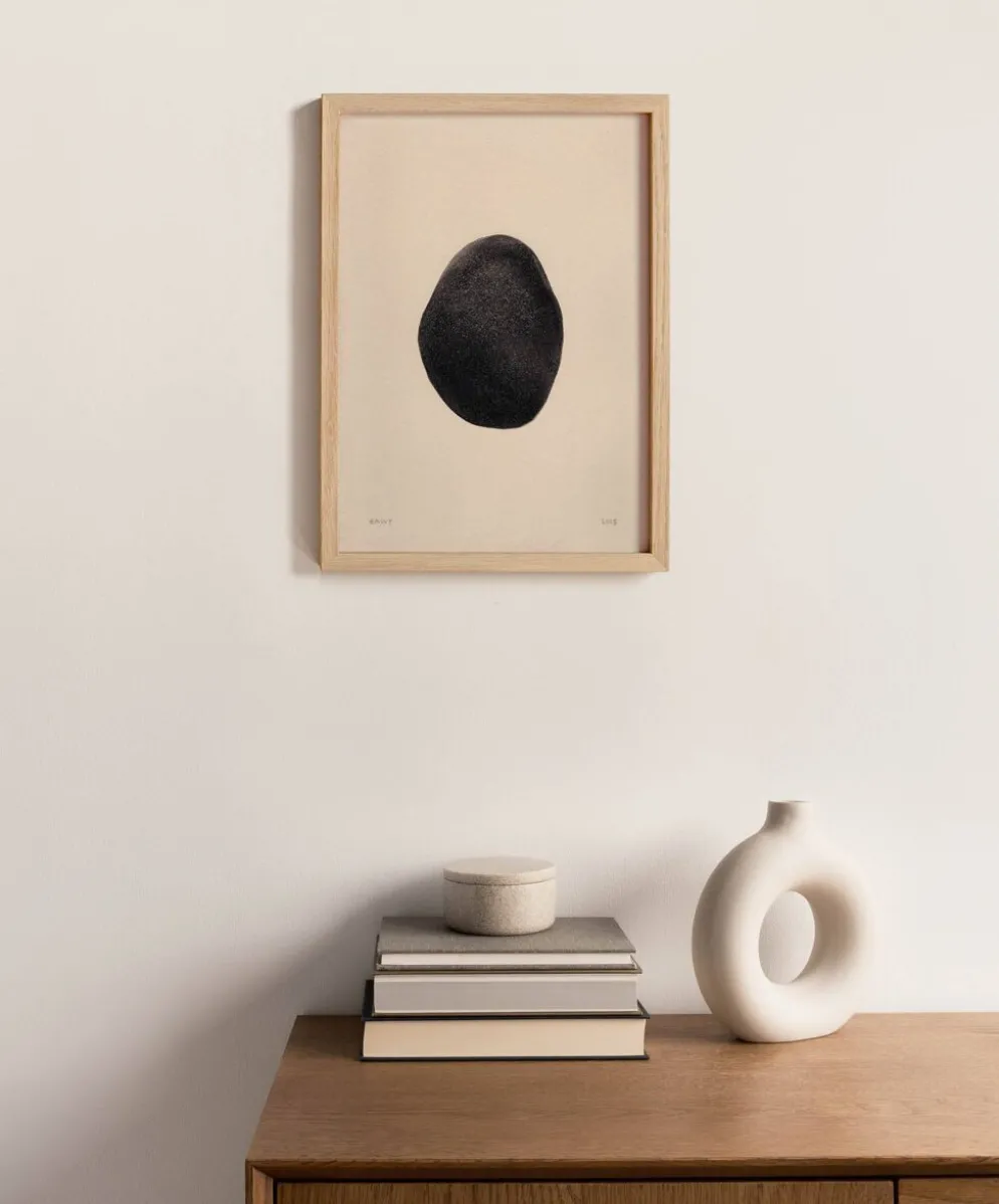 Peinture sur papier "galet" noir signée Eawy