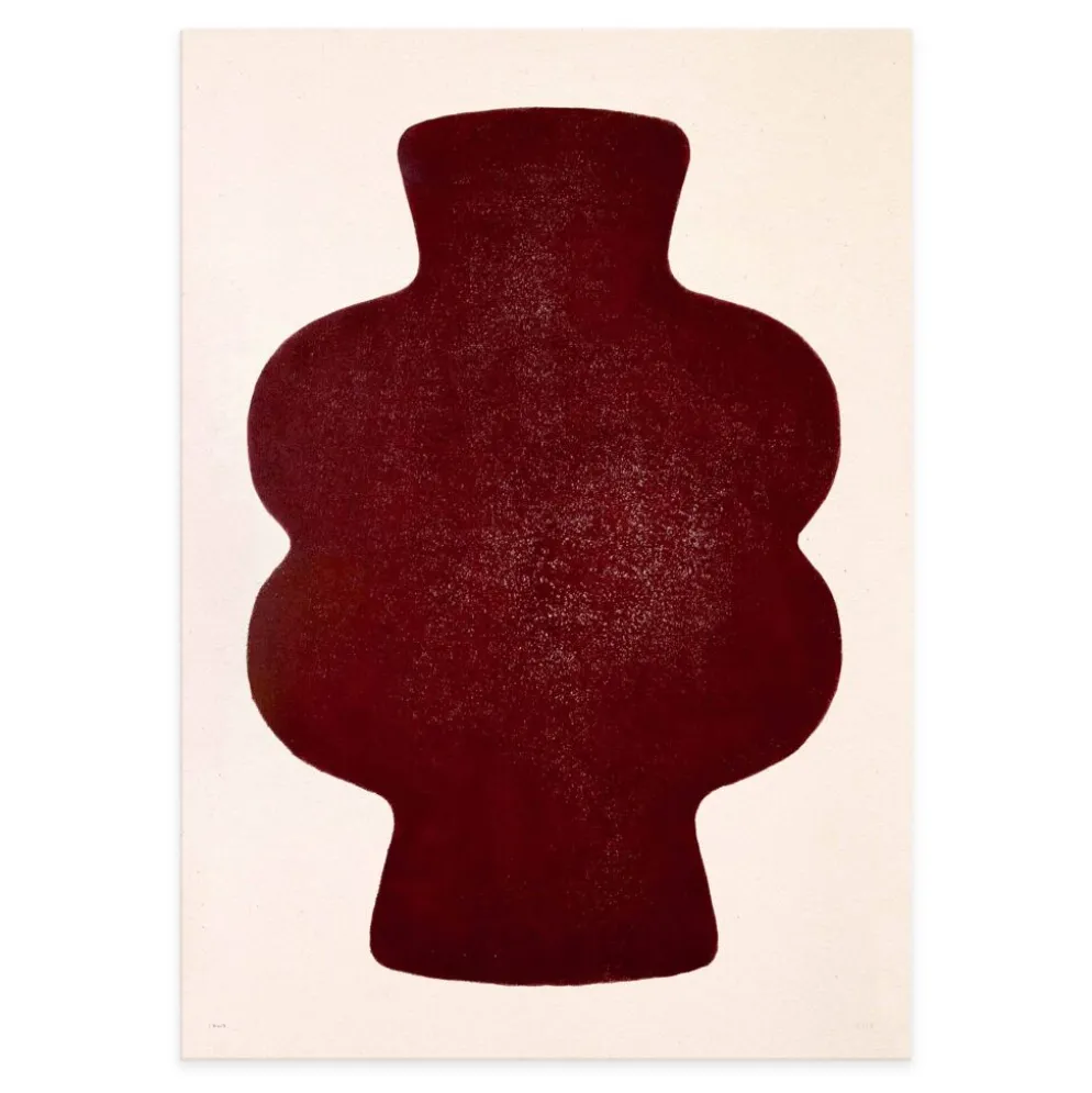 Peinture sur papier rouge cerise signée Eawy