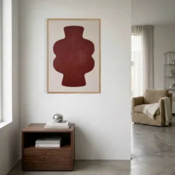 Peinture sur papier rouge cerise signée Eawy