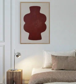 Peinture sur papier rouge cerise signée Eawy