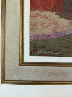 Peinture vintage paysage de village – Huile sur toile signée – Années 60-70