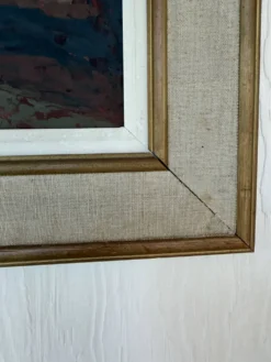 Peinture vintage paysage de village – Huile sur toile signée – Années 60-70