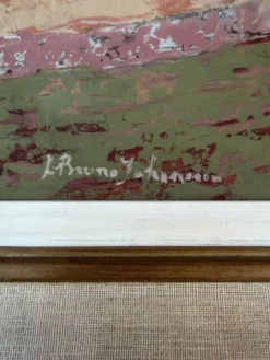 Peinture vintage paysage de village – Huile sur toile signée – Années 60-70