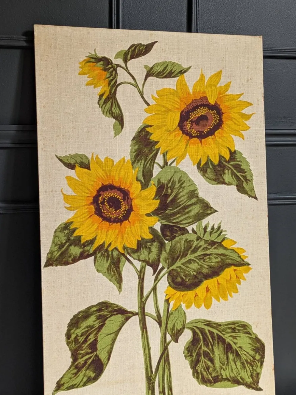 Peinture vintage sur lin''Les Tournesols'' par Irmgard Gutsche 60'/70'